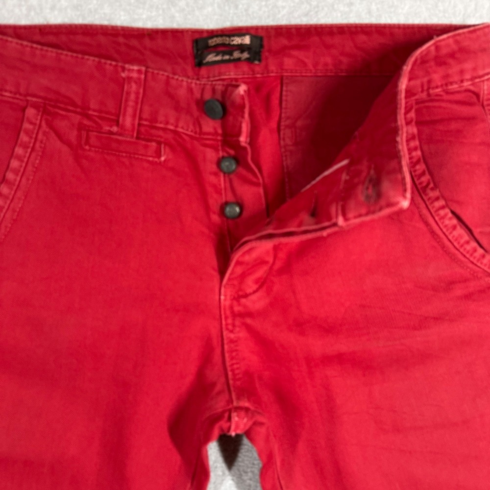 Roberto Cavalli Mens Vintage Straight Leg Pants Red Button Fly Size 31x34 Italy - Picture 4 of 14